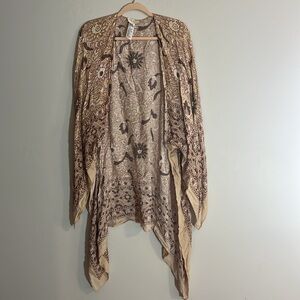 Free People Flowy Shawl Cream and Pink